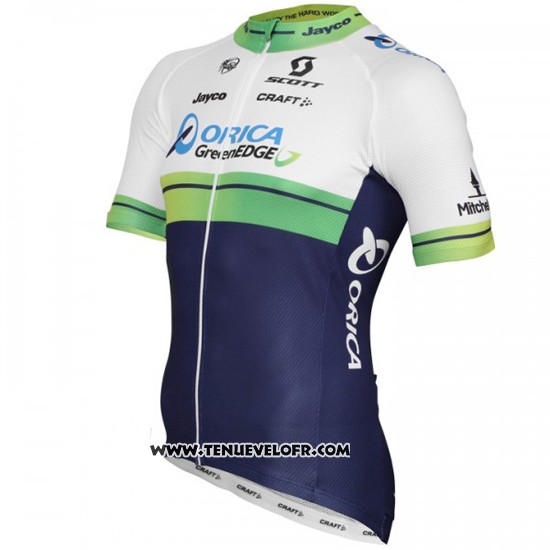 2015 Maillot Ciclismo Orica GreenEDGE Blanc et Bleu Manches Courtes et Cuissard